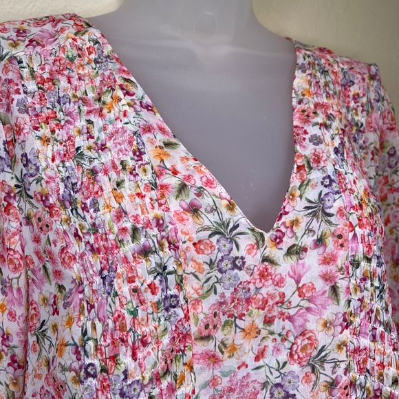 Zara | Chiffon Micro Ditsy Floral Peplum Bell Sleeve Lightweight Summer Blouse - Picture 5 of 15